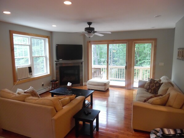 Smart TV, fireplace, video games, DVD player