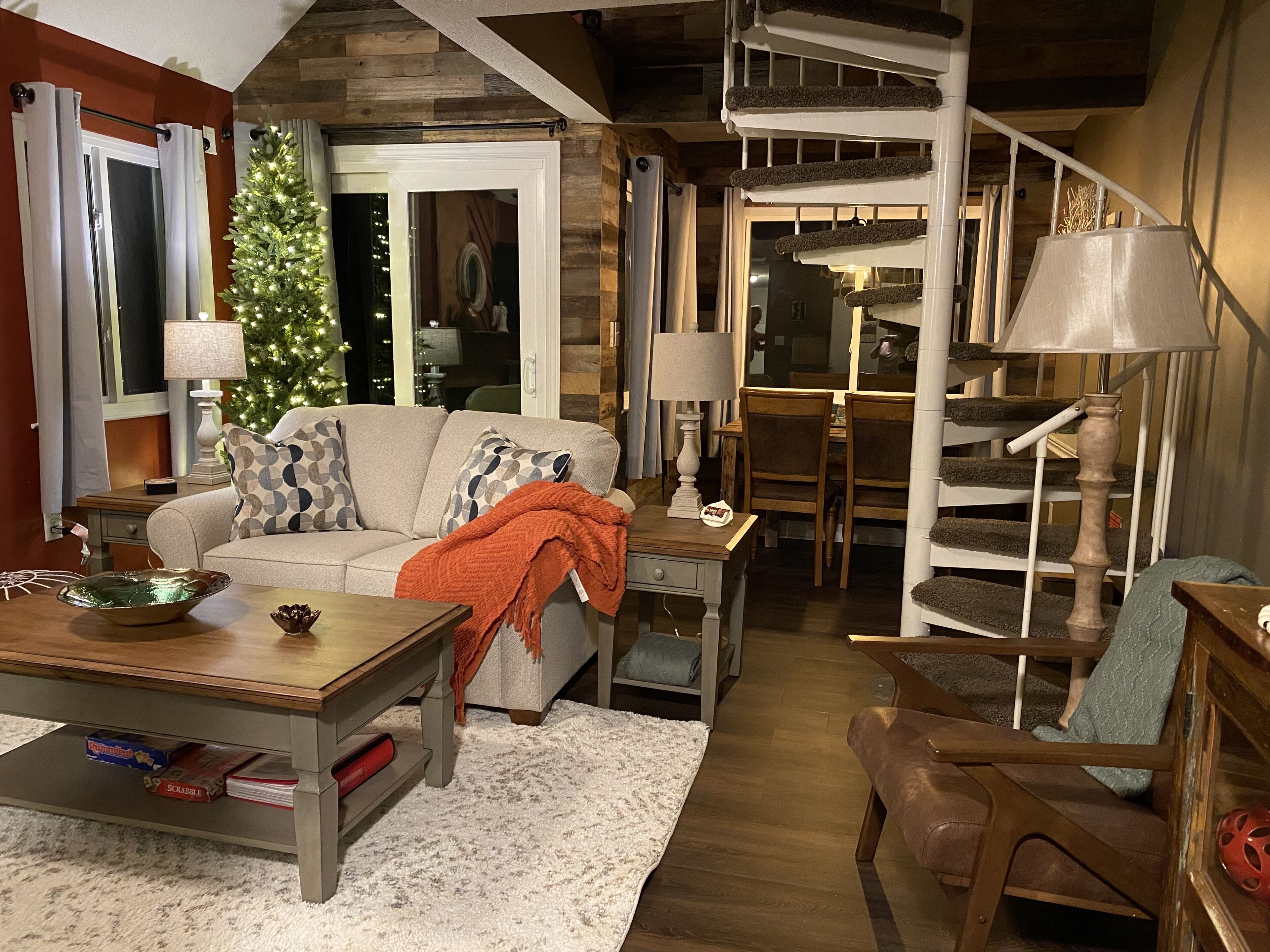 TV connectée, cheminée, livres