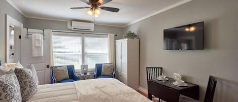 Iron/ironing board, travel crib, free WiFi, bed sheets