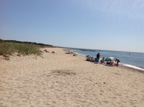 Playa en los alrededores, camastros y toallas de playa 