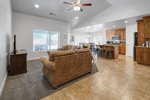 Smart TV, fireplace, video games, offices