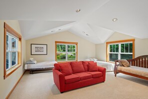 Smart TV, chimenea, reproductor de DVD y videoteca 