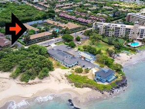 Aerial view of condo.  Across from beach.