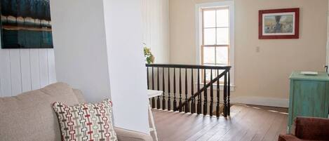 TV connectée, cheminée, lecteur de DVD, livres