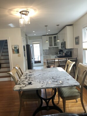 New granite table and granite counter tops. Beautiful!!! Table seats six.  