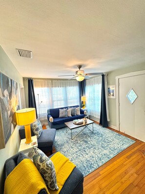 TV, DVD player, books, music library