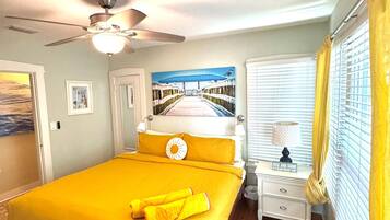 1 bedroom, desk, iron/ironing board, travel cot