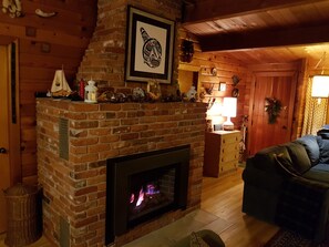 TV, fireplace, DVD player, books