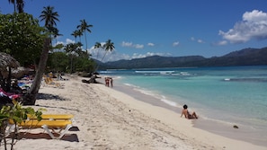 Plage, chaises longues