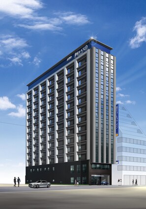 A modern hotel building with a prominent 'Presso' sign, multiple floors, and a glass facade. - Keio Presso Inn Tokyo Station Yaesu (Tokyo)