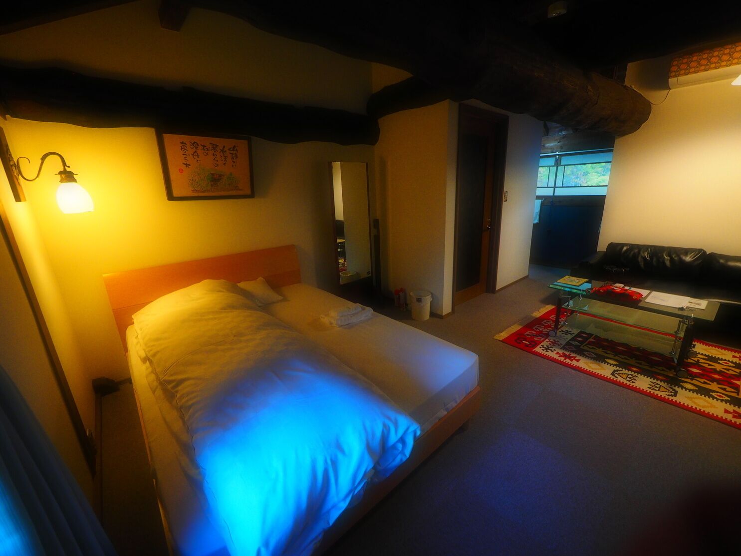 Desk, laptop workspace, free WiFi, bed sheets