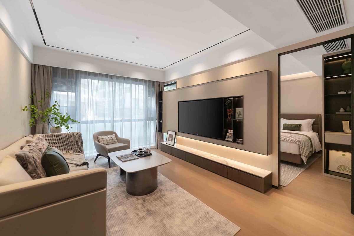 Apartemen Deluks, 1 kamar tidur | Area keluarga | Televisi LCD 75-inci dengan saluran TV satelit dan TV