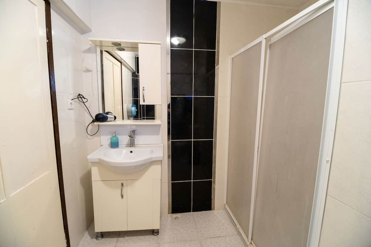 Duş, ücretsiz banyo/kozmetik ürünleri, saç kurutma makinesi, terlik