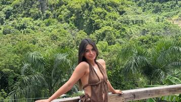 A person standing on a wooden deck with a view of a lush green mountain.