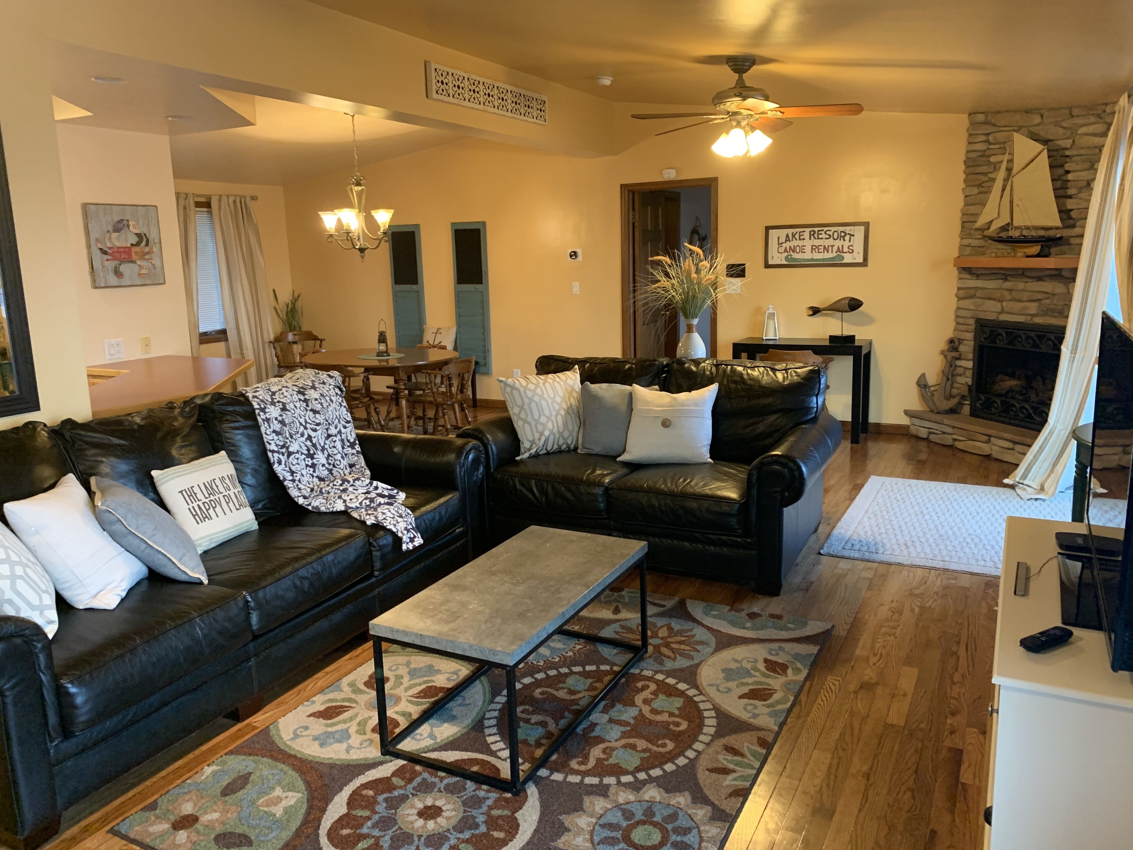 TV connectée, cheminée, jeux vidéo, lecteur de DVD