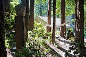 The main house as seen from the zen garden and hammock