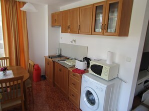Kühlschrank, Mikrowelle, Herdplatte, Wasserkocher