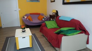 TV, DVD player, books, music library