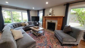 Smart TV, fireplace, video games, table football