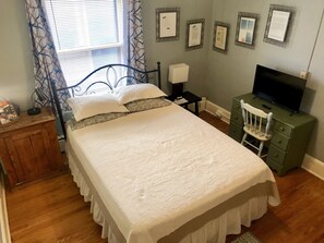 1 bedroom, desk, iron/ironing board, travel cot