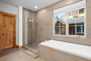 Combined shower/bathtub, hair dryer