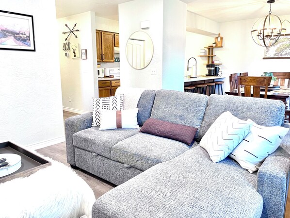 Smart TV, DVD player, books, video library