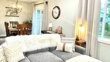 Smart TV, DVD player, books, video library