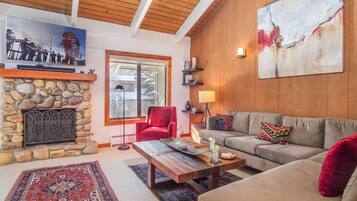 TV, fireplace, table tennis, books