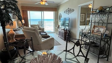 Smart TV, foosball, books, music library