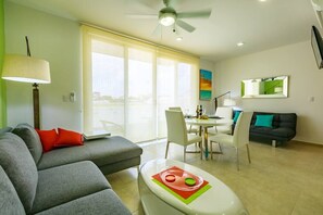 View of soccer field from living room