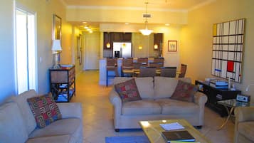 Smart TV, books, music library, stereo