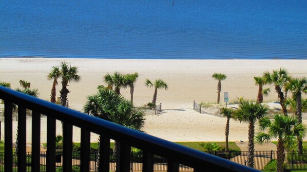 On the beach, sun loungers
