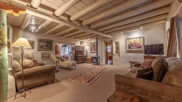 Smart TV, chimenea y libros