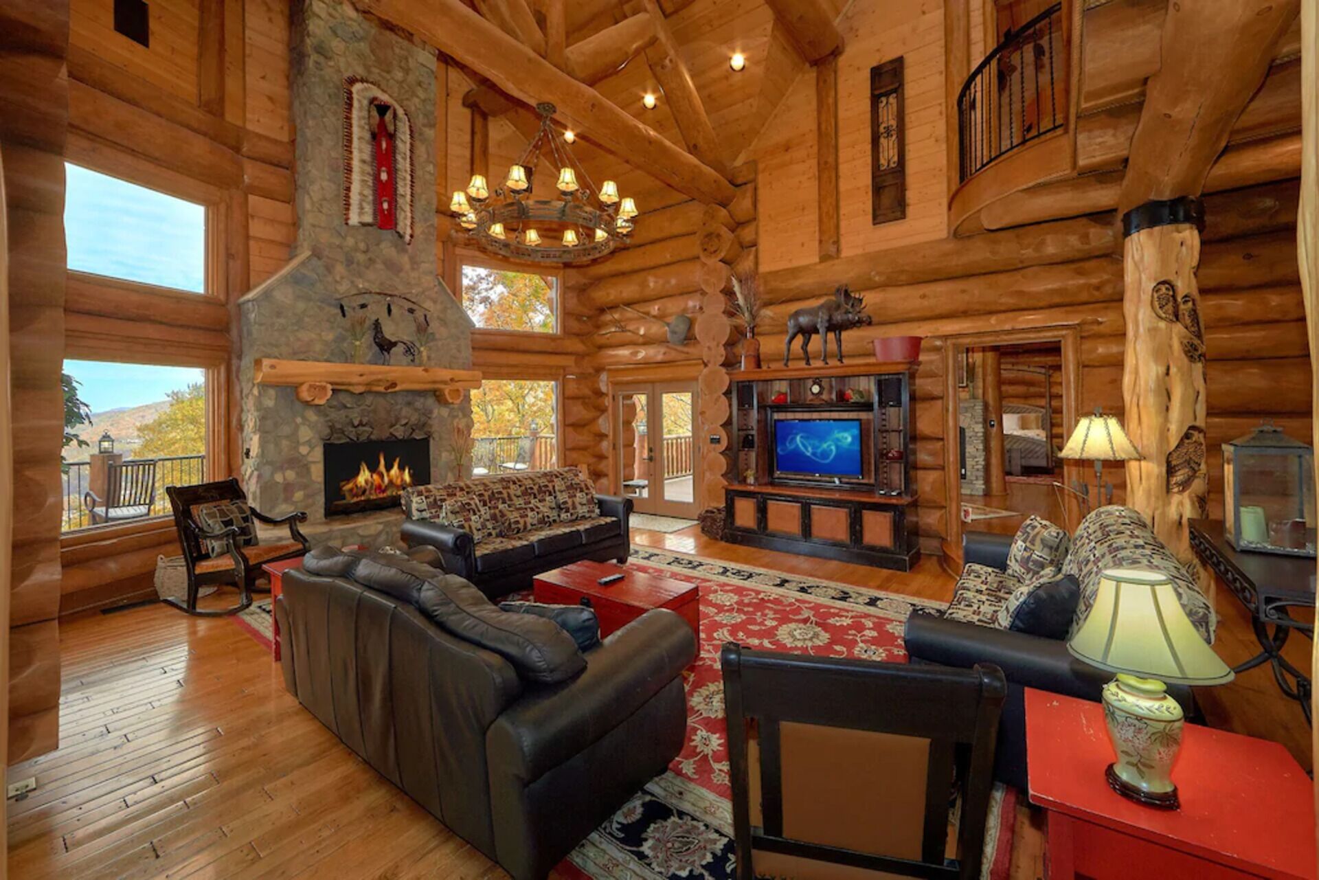 luxurious mountain lodge with communal pool