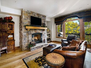 TV, fireplace - Beaver Creek Landing 206 | 3BR Ski-In/Ski-Out | Summer AC, Pool and Hot Tubs (Beaver Creek)