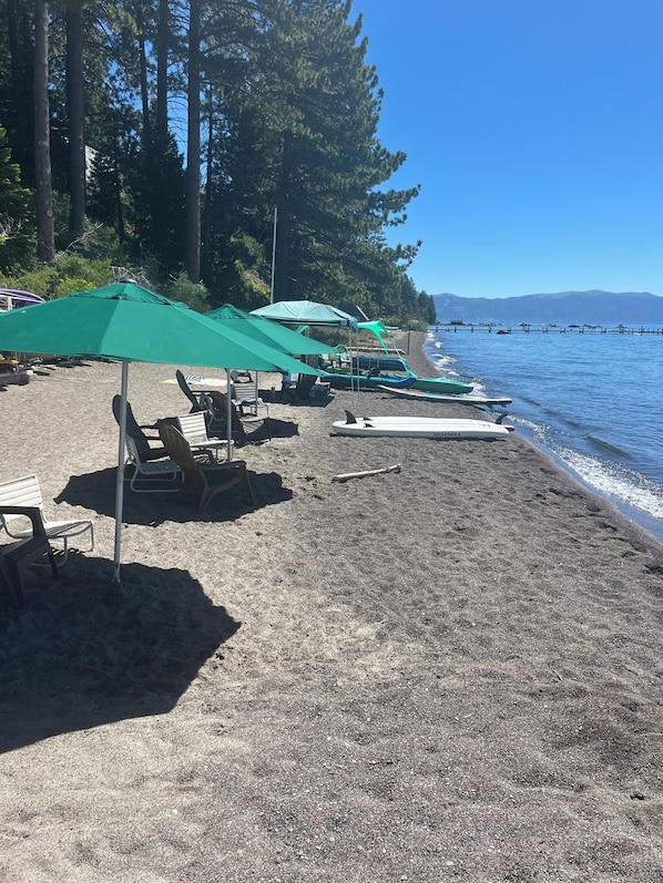 On the beach, sun-loungers, beach towels - 4BD/3BA Northshore Condo Lakeview 2 Master Suites Sleeps up to 8 Great Value  (Tahoe City)
