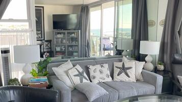 智能电视、壁炉、DVD 播放器、书