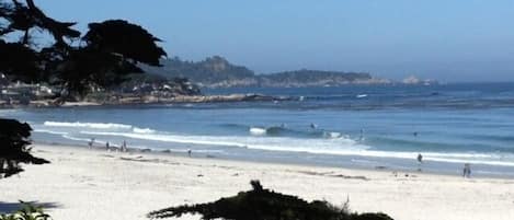 On the beach, sun loungers, beach towels