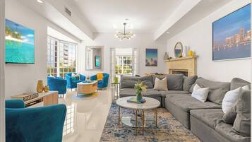 TV connectée, cheminée, lecteur de DVD