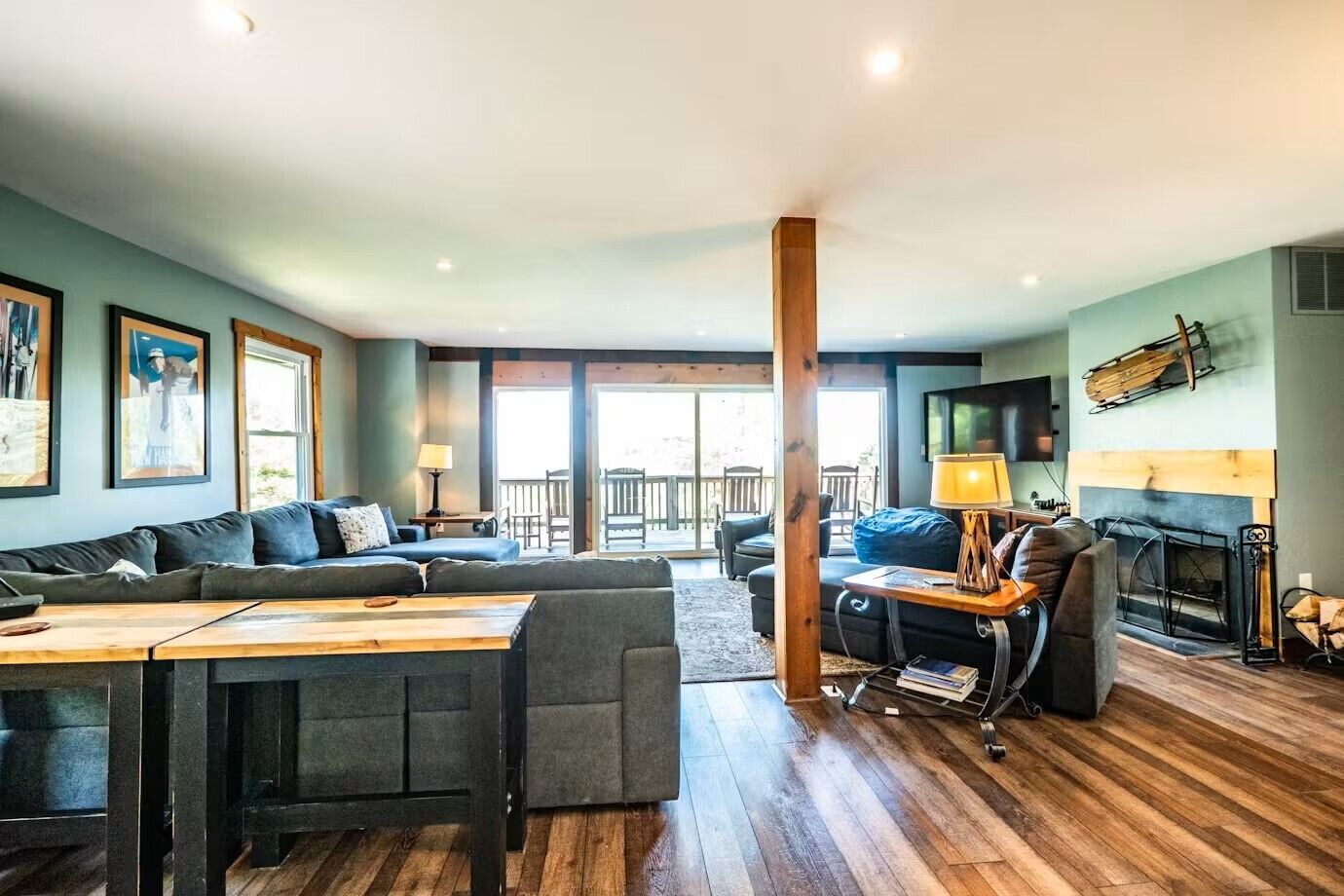 Smart TV, fireplace, DVD player, books