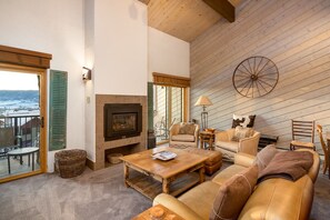 Televisio, takka, DVD-soitin, stereot