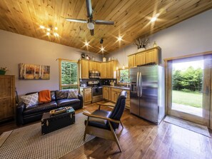 Smart TV, fireplace, DVD player, books