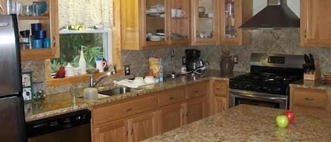 Fridge, microwave, dishwasher, coffee/tea maker