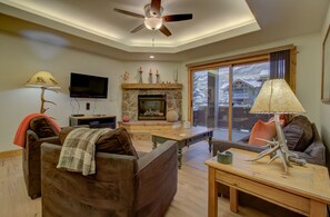 TV, fireplace