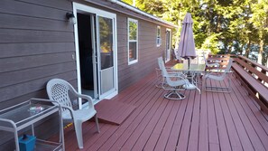 Outdoor dining - Waterfront Winnipesaukee Lake House with Dock, Deck and Views (Moultonborough)