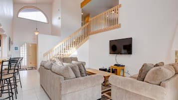 Smart TV, fireplace, DVD player, video library