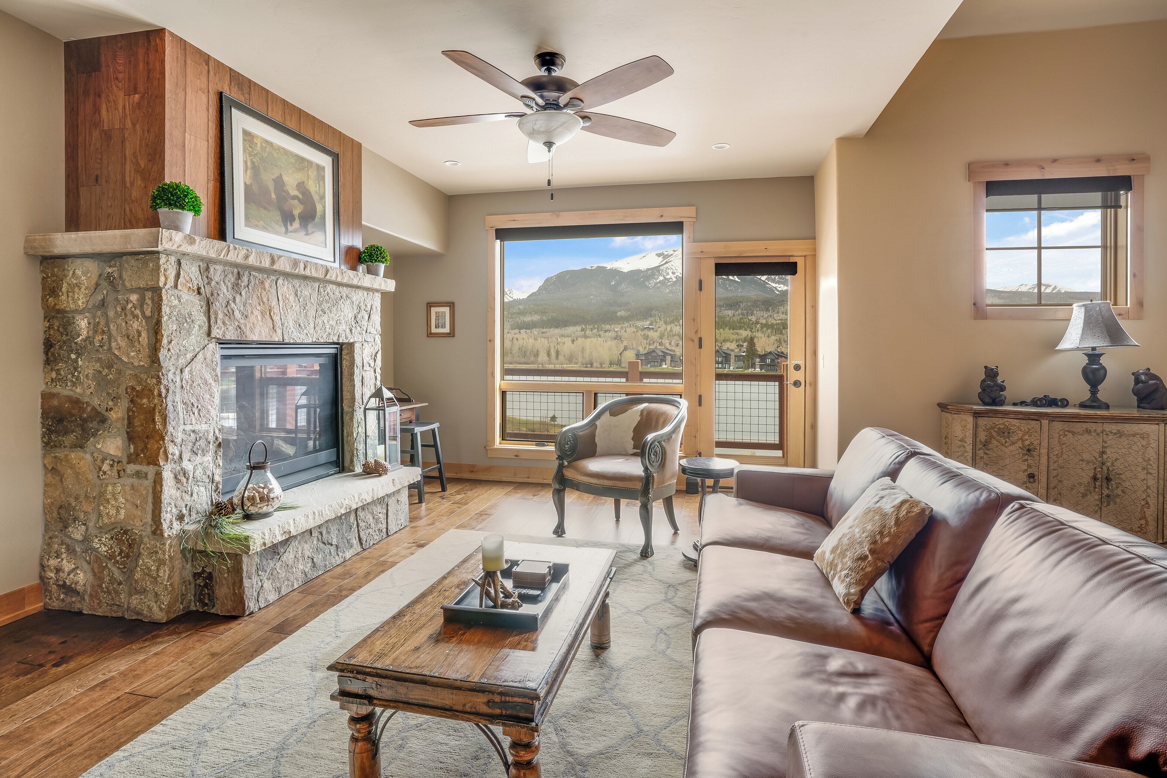 Televisión, chimenea y reproductor de DVD 