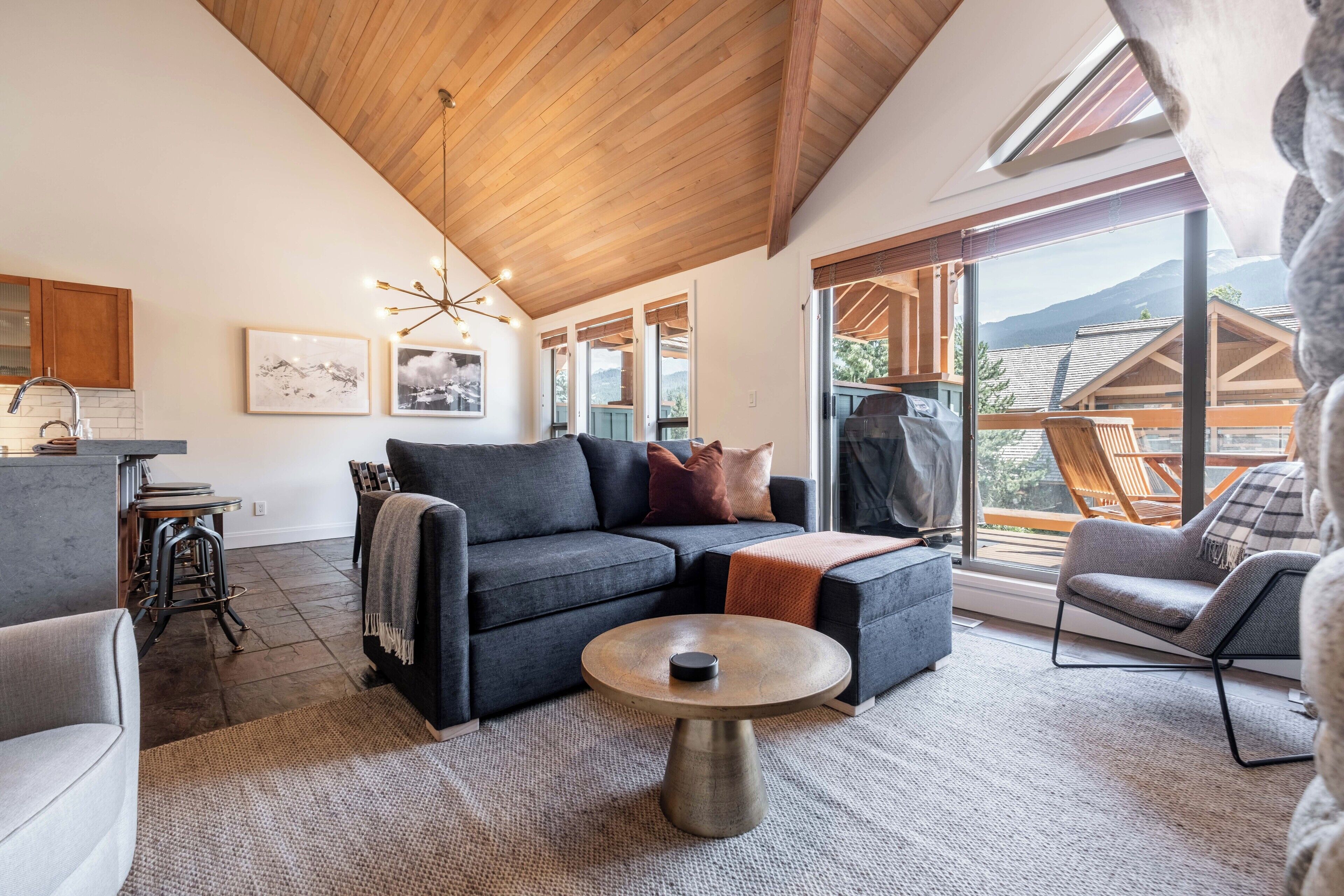 Télévision, cheminée, lecteur de DVD, chaîne hi-fi