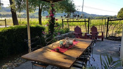 Vineyard Farmhouse close to Plaza! Bocce Ball, Bikes, Bathrobes & therapy Donkey