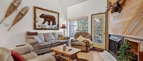 Televisión, chimenea, reproductor de DVD